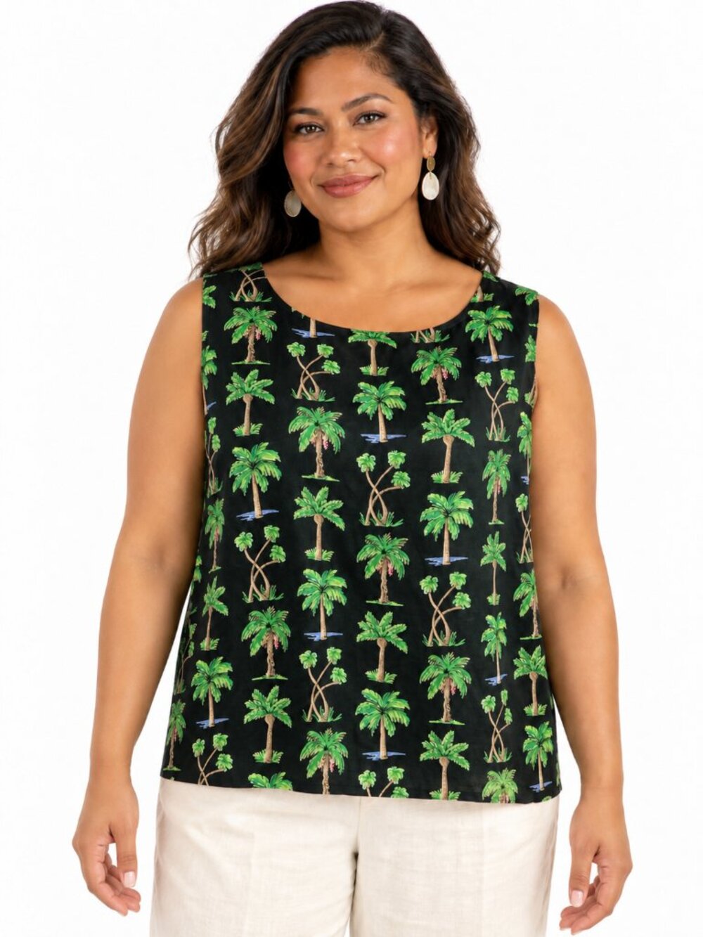 Holly Lane Vintage 1990s Tropical Palm Tree Tank Top Black Green Size L